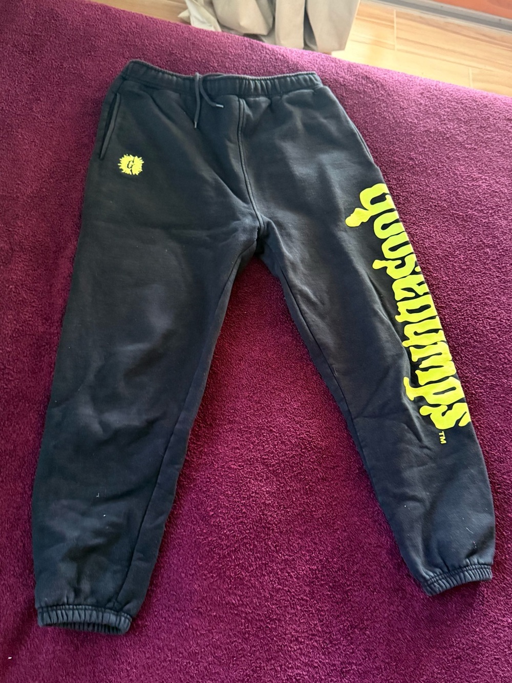Black Sweatpants with Neon Yellow Graphic Joggers